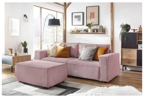 Jasnoróżowa sztruksowa rozkładana sofa 245 cm Nihad – Bobochic Paris