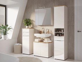 Kremowa wysoka/wąska szafka łazienkowa z połyskiem 39x112 cm Tavira – Germania