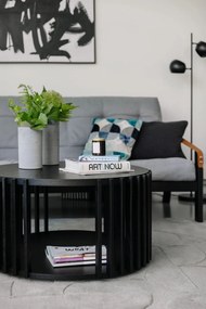 Czarny stolik z drewna dębowego Woodman Drum, ø 83 cm