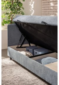 Niebieskie tapicerowane łóżko jednoosobowe ze schowkiem i materacem 90x200 cm Avela – Bonami Selection