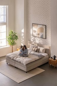 Szaro-beżowa pościel dwuosobowa z bawełny renforcé z prześcieradłem 4-częściowa 200x220 cm – Mila Home