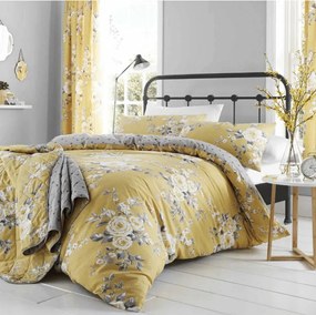 Żółta pościel z kwiatowym motywem Catherine Lansfield, 135x200 cm