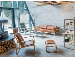 Karmelowa sofa z bawolej skóry z konstrukcją z litego drewna dębowego Gazzda Fawn, 210 cm
