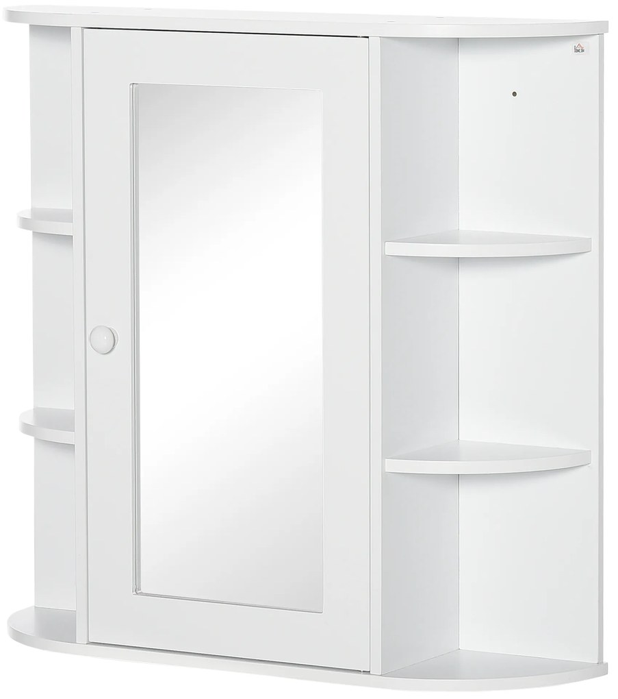 HOMCOM Szafka z lustrem do łazienki, szafka wisząca na ścianę z 8 przegródkami, wielofunkcyjna szafka łazienkowa, kolor biały, wymiary 66 x 17 x 63 cm