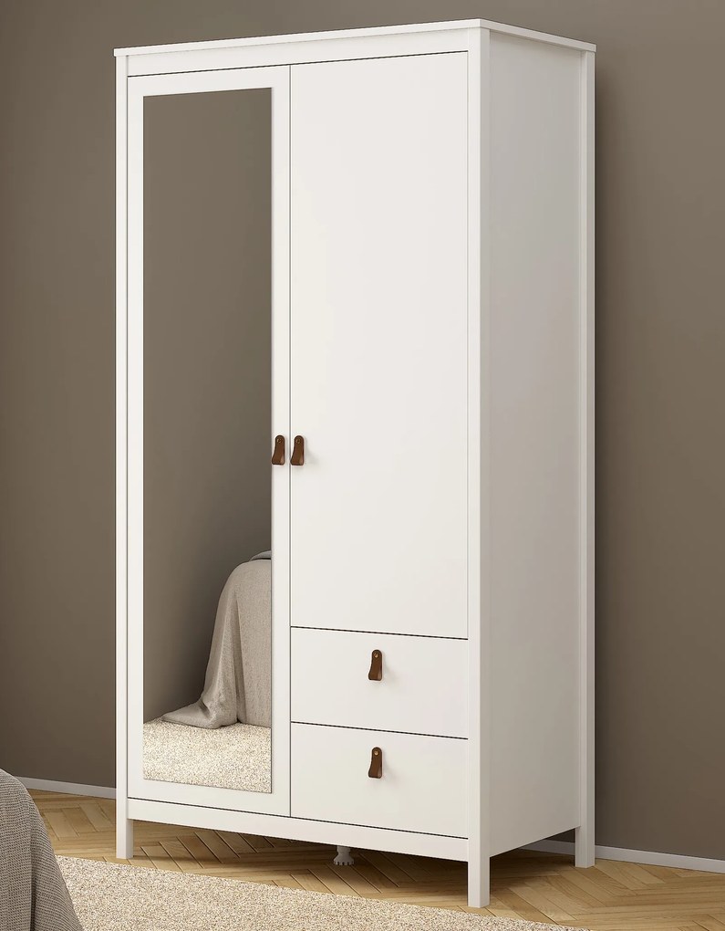 Dwudrzwiowa szafa z lustrem i szufladami Madrid, biały mat