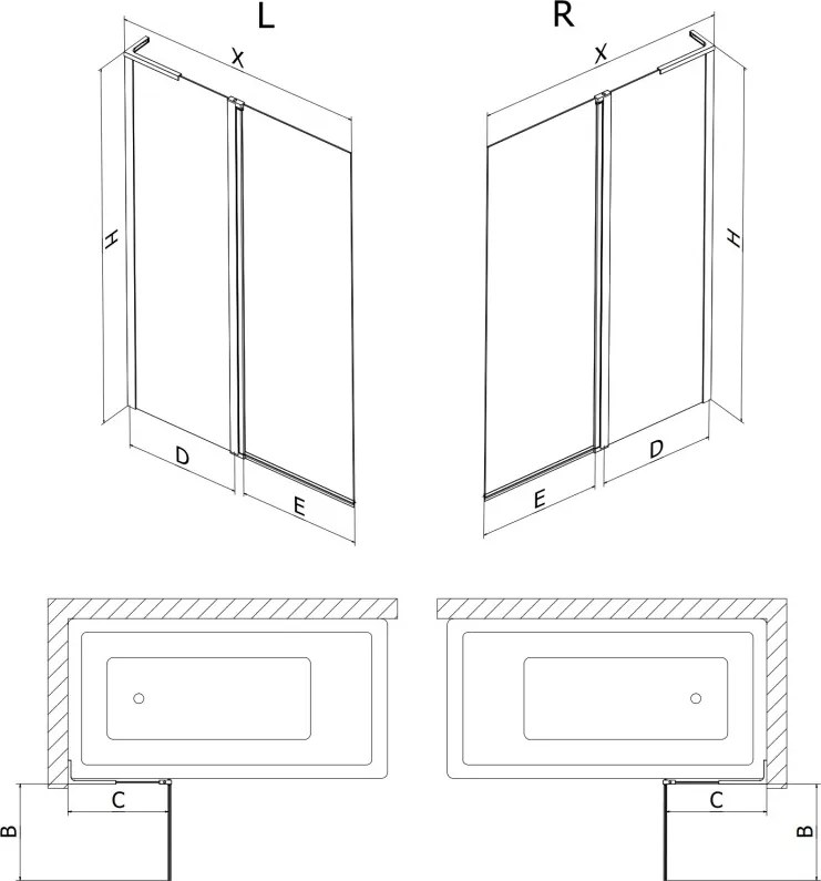 Mexen Mist L parawan nawannowy 2-skrzydłowy prawy 120 x 150 cm, czarna ramka, czarny - 8A9L-120-011-70-70-P