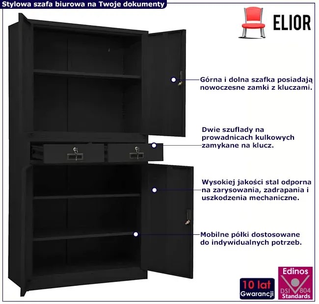 Czarna zamykana szafa na segregatory L3-R19