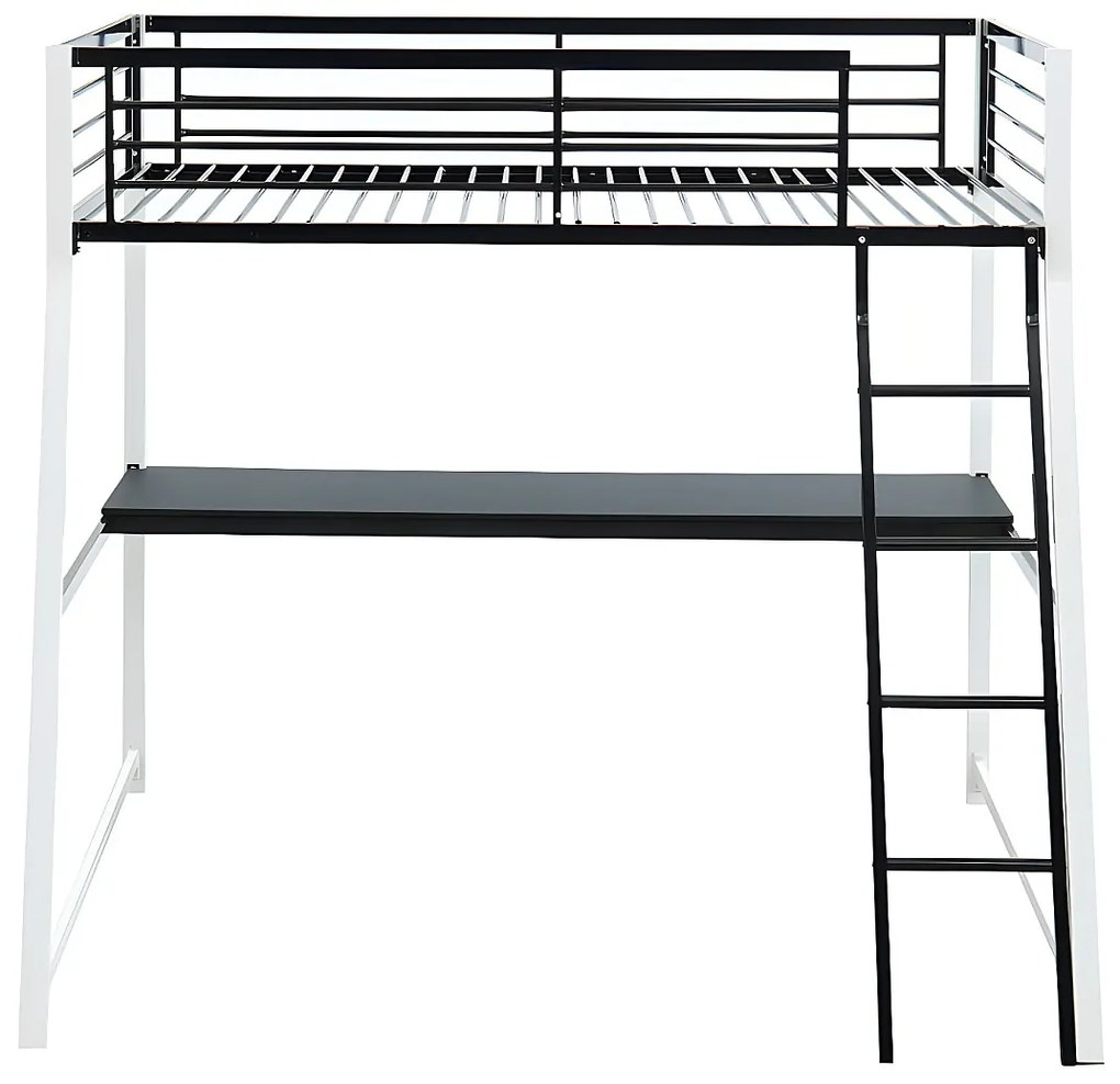 Łóżko antresola MALICIA - miejsce do spania 90 × 190 - Wbudowane biurko - kolor czarny i biały + materac 90 × 190