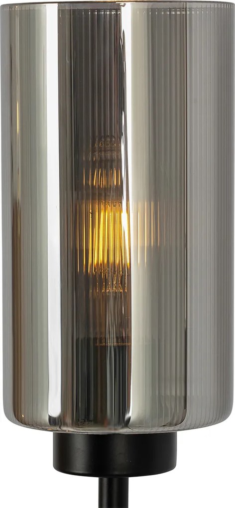 Lampa podłogowa art deco czarna z przydymionym szkłem 2-światła - Laura