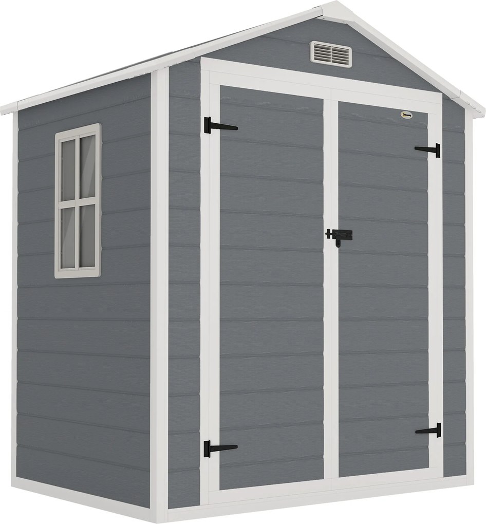 Outsunny Metalowy szop ogrodowy, zamykany na klucz, podwójne drzwi, okno, rama aluminiowa, 1,80 x 1,30 x 2,10 m, Szary