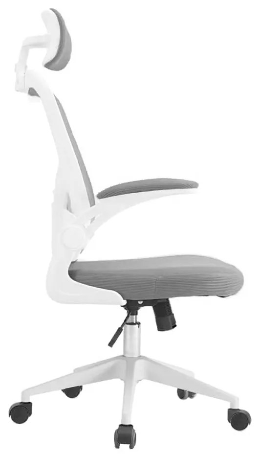 Ergonomiczny fotel biurowy z podparciem lędźwiowym i zagłówkiem, szary