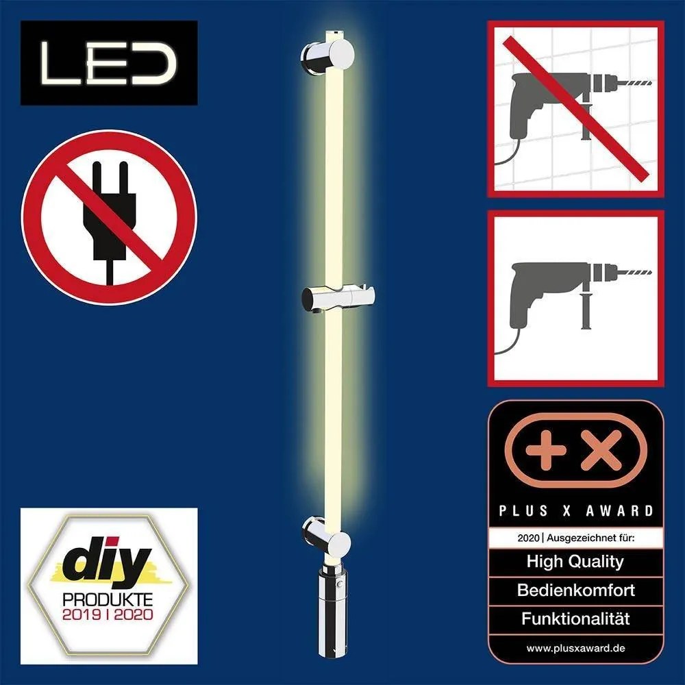 Drążek prysznicowy LED 94 cm, ciepła biel, WENKO