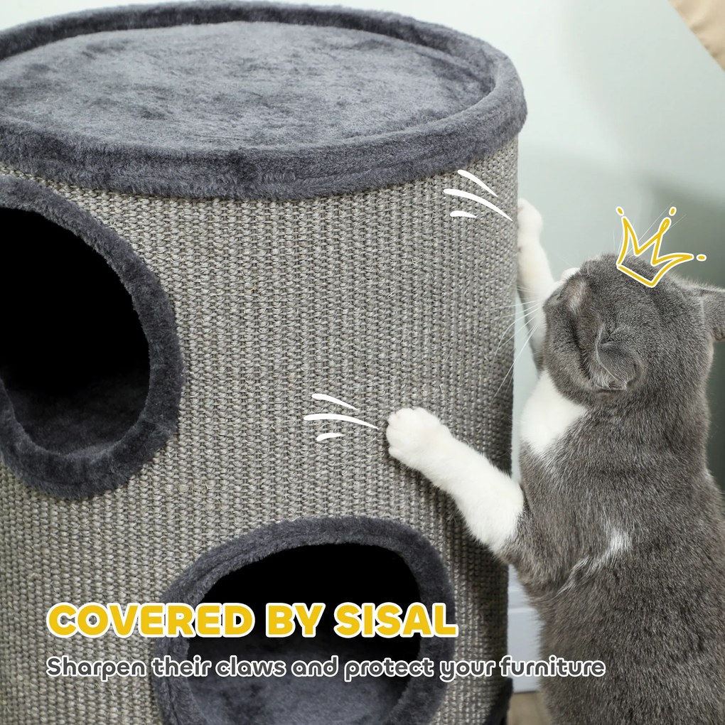 PawHut Drapak dla Kota 3 Poziomy Mata Sizalowa Szary Stabilny i Trwały 38x38x70cm Idealny dla Kotów | Aosom PL