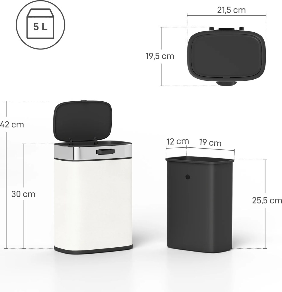 HOMCOM 5 l kosz na śmieci, ustawiany wolnostojąco lub zawieszany, stal nierdzewna, kremowo-biały