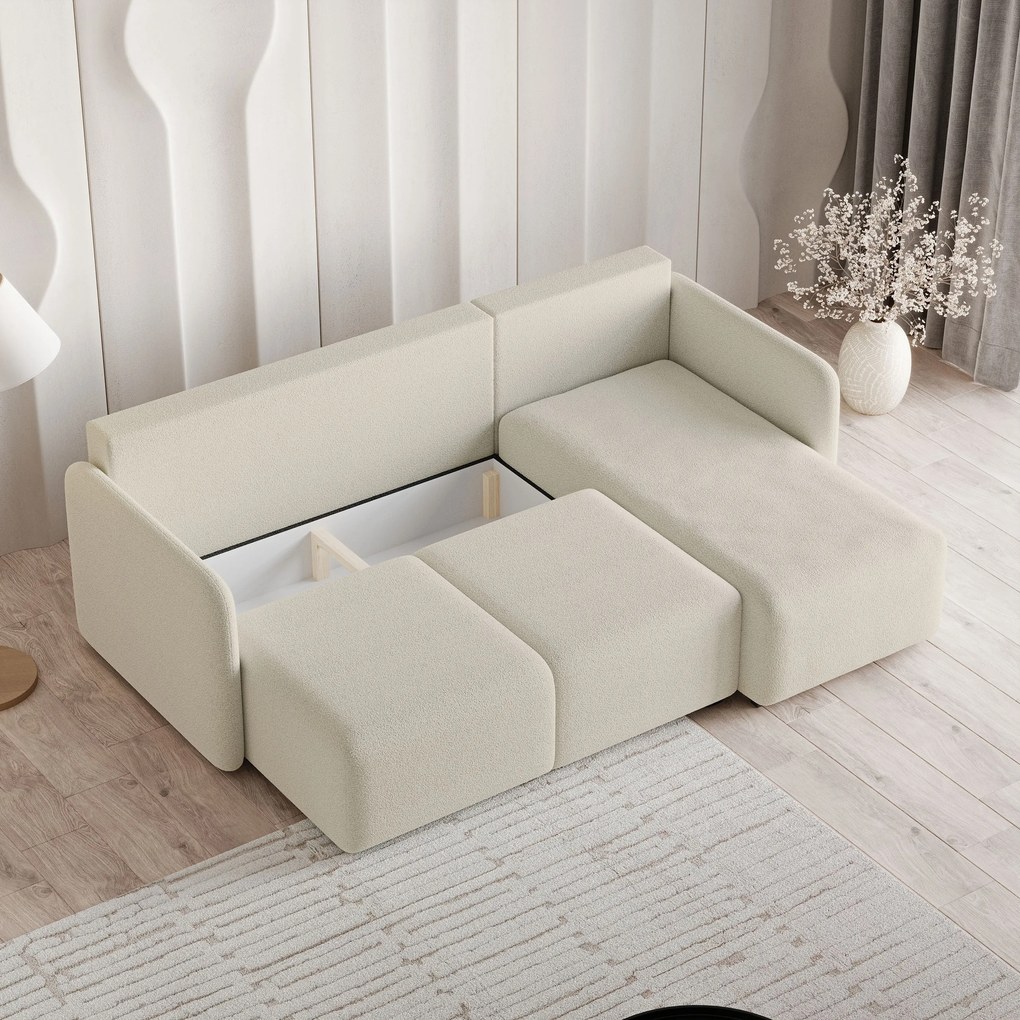 Masseno Narożnik SUVINO z funkcją spania i pojemnikiem na pościel Narozniki L, Rozkładana sofa - Kremowy, QUELLE 02
