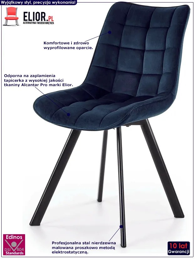 Zestaw granatowych pluszowych krzeseł 4 szt. T3-B20