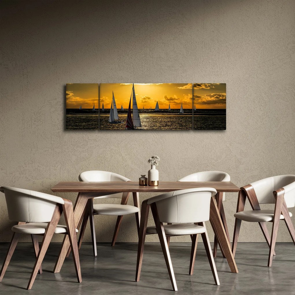 Obraz jachtu o zachodzie słońca (170x50 cm)