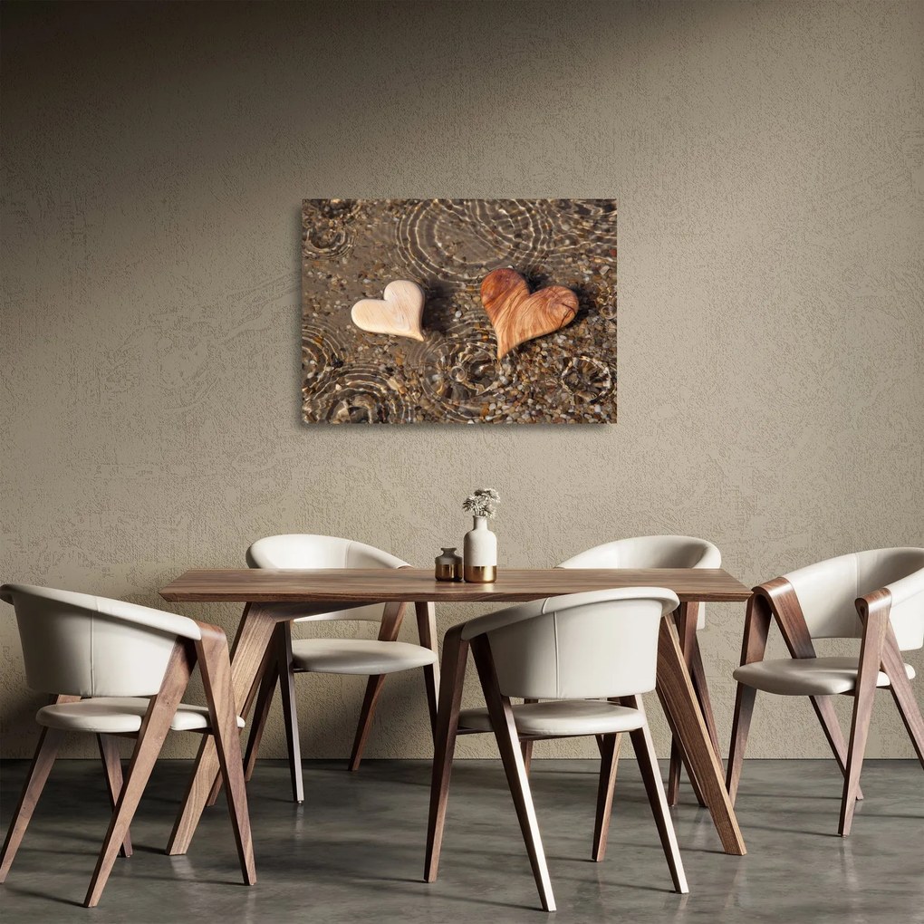 Obraz na szkle - Drewniane serca (70x50 cm)
