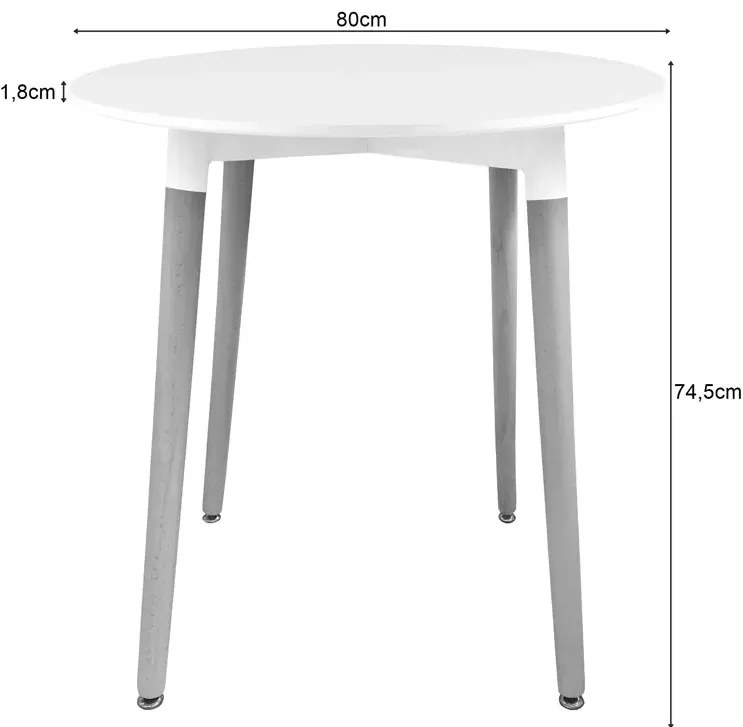 Biały okrągły stół na drewnianych nogach 80 cm - Minte 4X