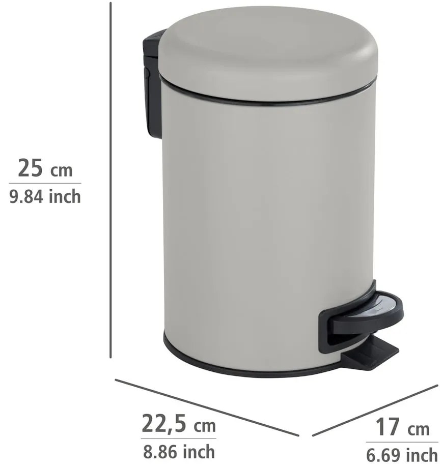 Szary kosz na śmieci z pedałem Wenko Leman, 3 l