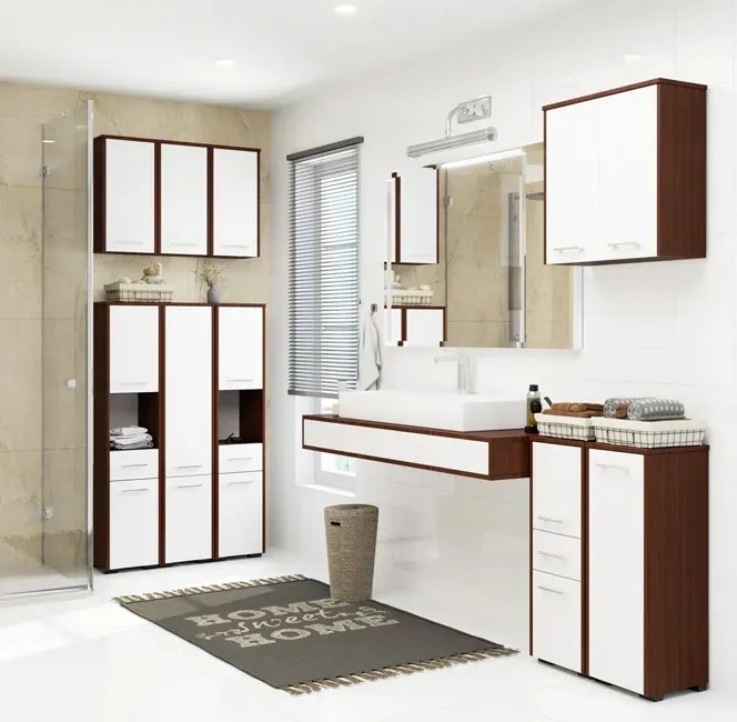 Klasyczny wenge regał łazienkowy + biały C8-B88