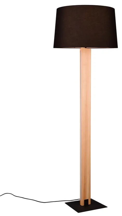 Czarno-naturalna lampa stojąca z tekstylnym kloszem (wys. 150 cm) Rahul – Trio
