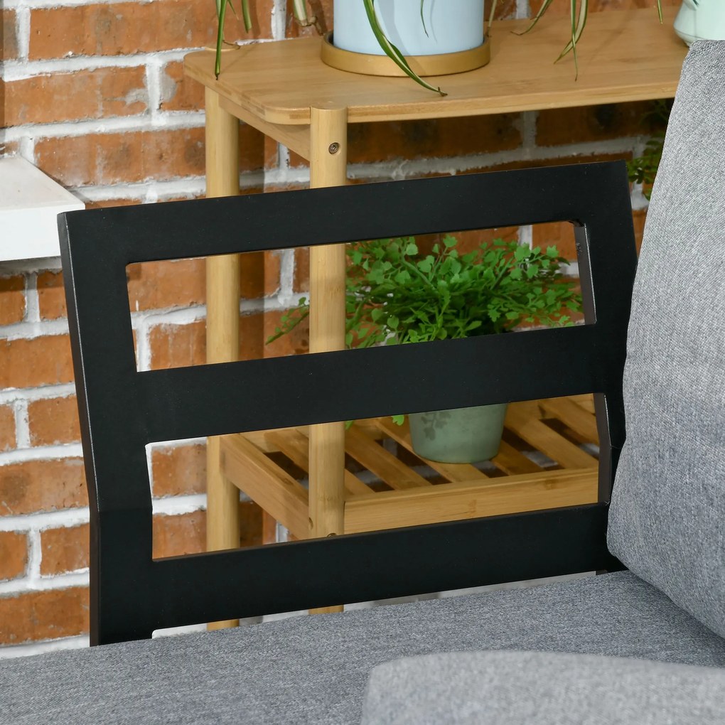 Outsunny Zestaw mebli ogrodowych dla 3 osób, meble balkonowe z poduszkami siedziskowymi, rama z aluminium, imitacja drewna, Jasnoszary+Naturalny