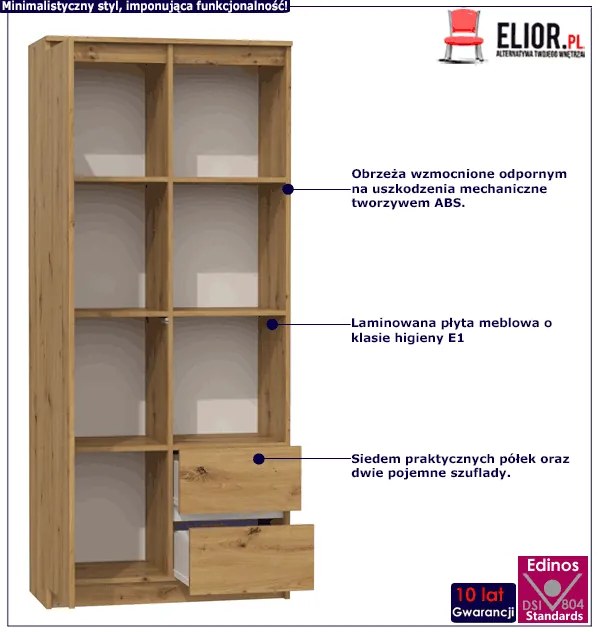 Wysoki Regał Nowoczesny Dąb Artisan D7-D22
