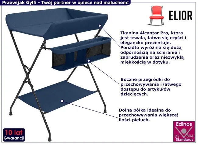 Niebieski przewijak dziecięcy z przegródkami - Meliva