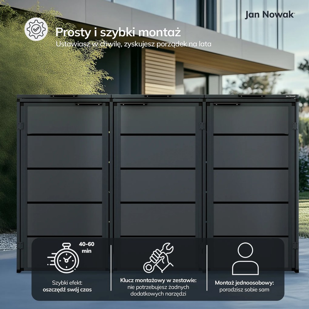 Zabudowa śmietnikowa 240L trzykomorowa, antracyt