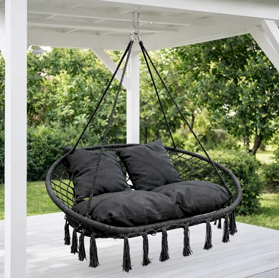 Dwuosobowa huśtawka ogrodowa - bocianie gniazdo Nestio HC-2502-GR, kolor szary