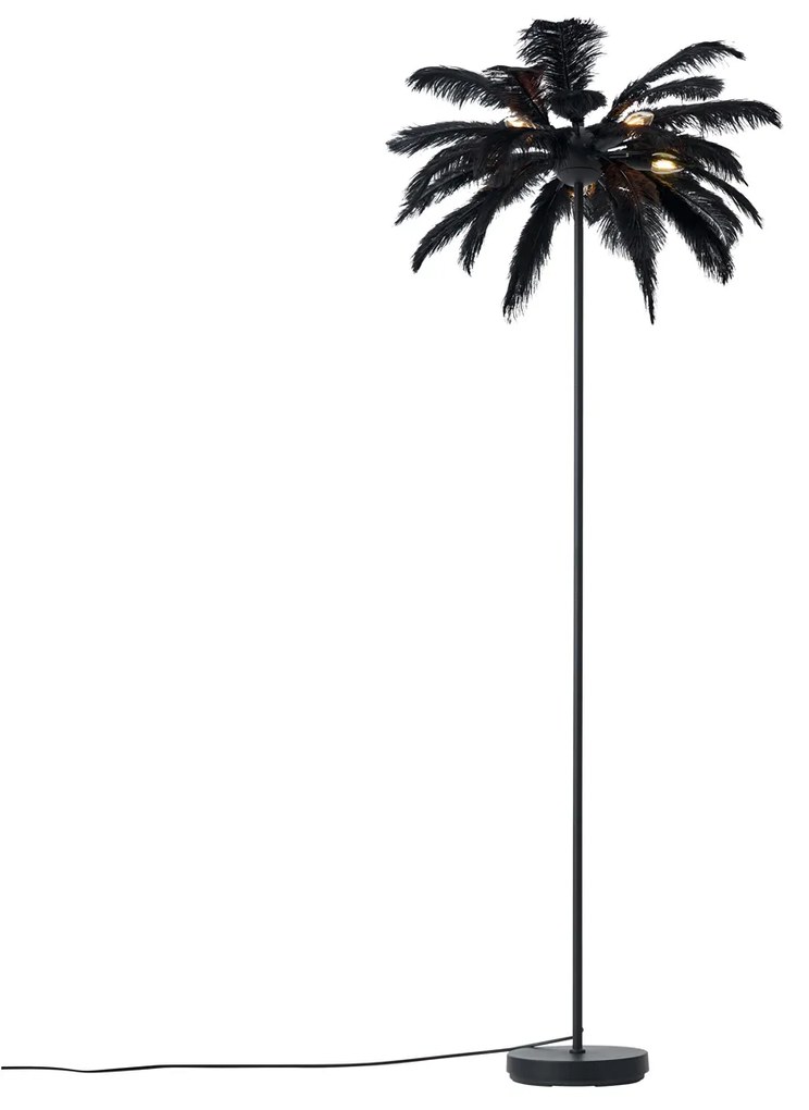 Lampa podłogowa Art Deco czarna z czarnymi piórami - Peahen ArtDeco Oswietlenie wewnetrzne