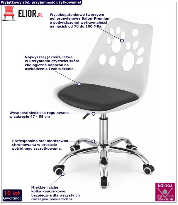 Biało-czarny ergonomiczny fotel dziecięcy - Selva