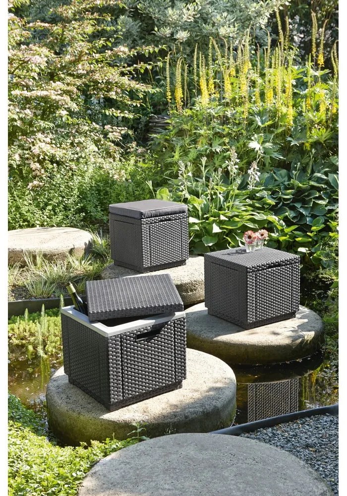 Ciemnoszary puf ogrodowy Cube – Keter