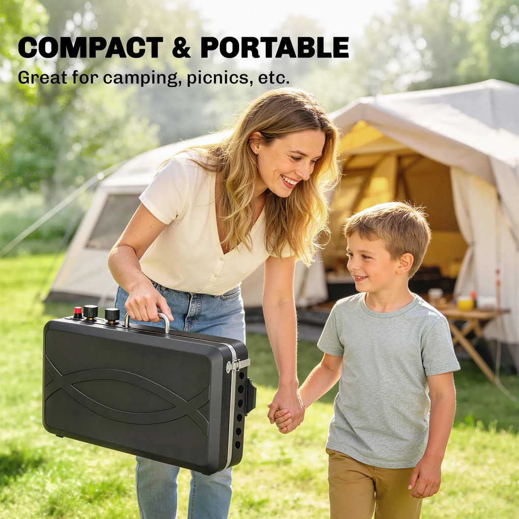 Outsunny Przenośny grill gazowy 2 palniki 5,9 kW 2-w-1 grill stołowy z pieczeniem składane nogi ruszt osłona przeciwwiatrowa pokrywa zamknięcie | Aosom PL