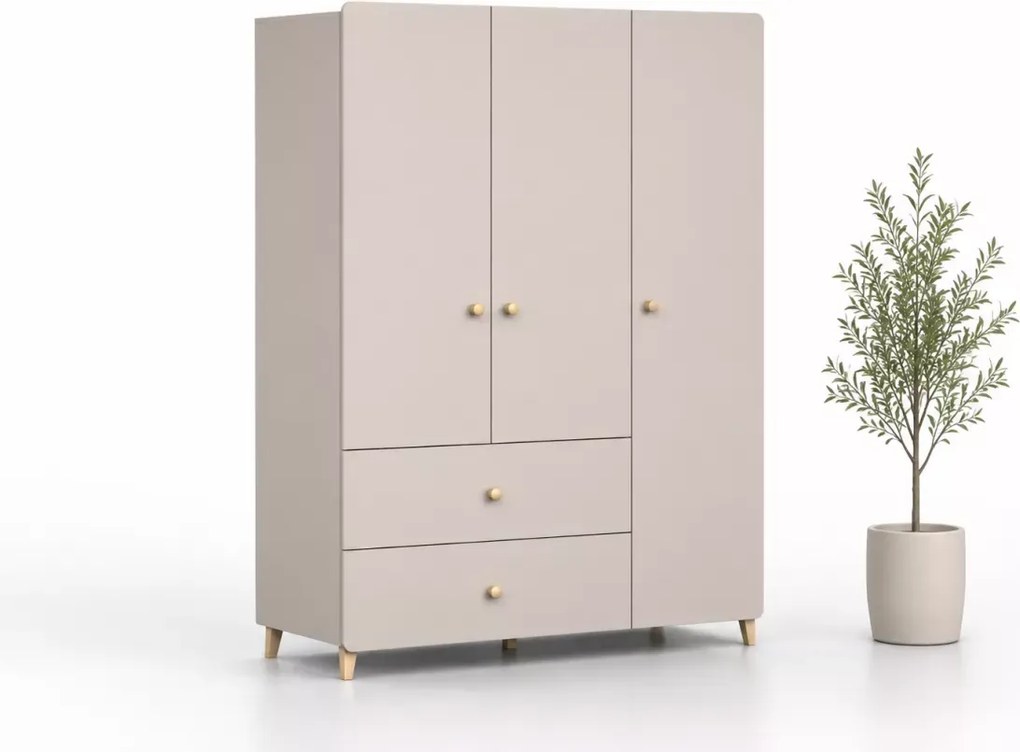 Szafa Passa 3D2S kaszmir 120 cm 3 drzwi 2 szuflady z drewnianymi uchwytami