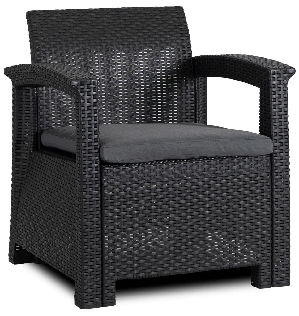Zestaw Mebli Ogrodowych BRANDON Ciemnoszary Sofa Fotele Stolik Tarasowy Technorattan Nowoczesny