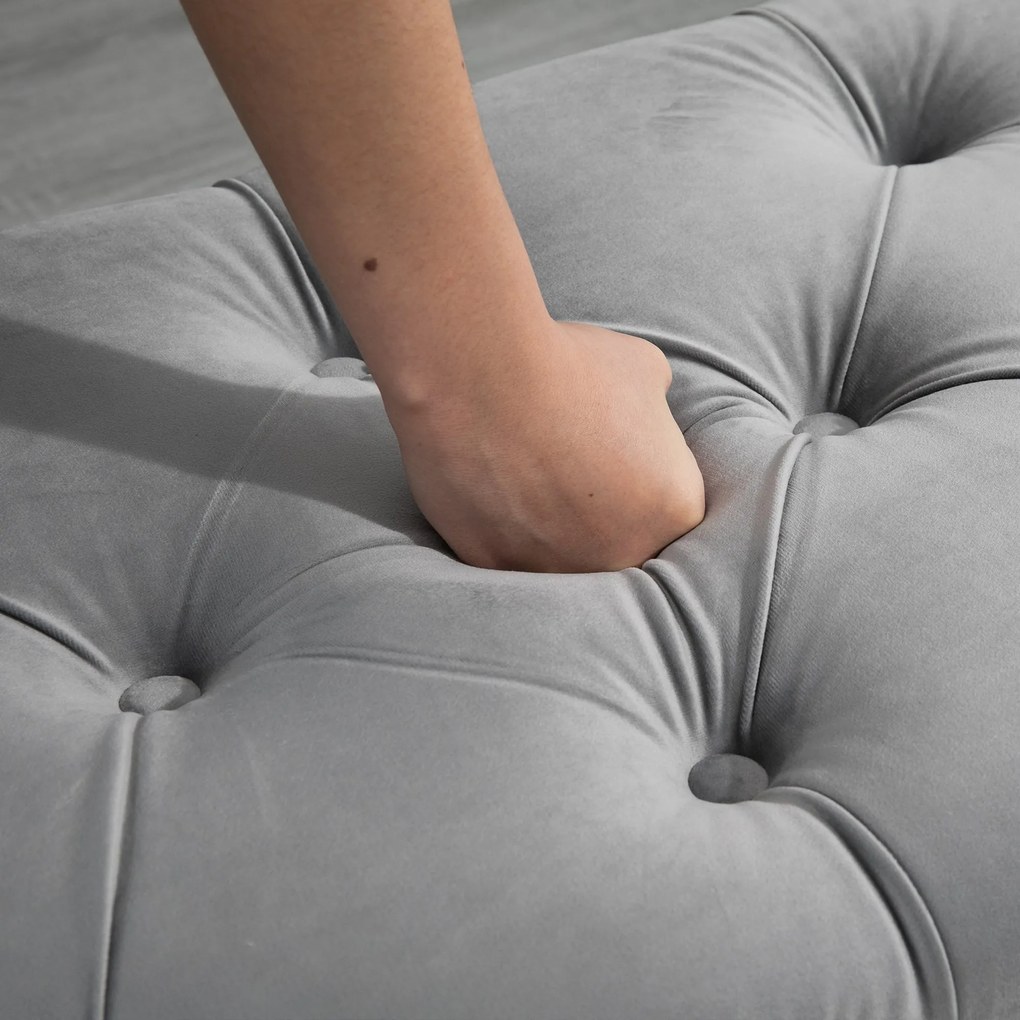 HOMCOM Ławka ze Schowkiem - Aksamitna Szara Skrzynia, Drewno Kauczukowe - Praktyczne Miejsce do Przechowywania