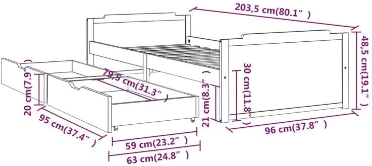 Łóżko drewniane z szufladami ciemny brąz 90x200 - Kamos