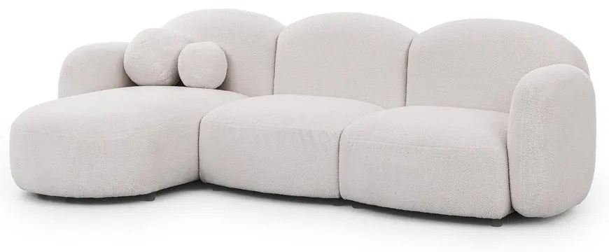 Kremowy narożnik z materiału bouclé (lewostronny/z szezlongiem) Orbit – Ropez