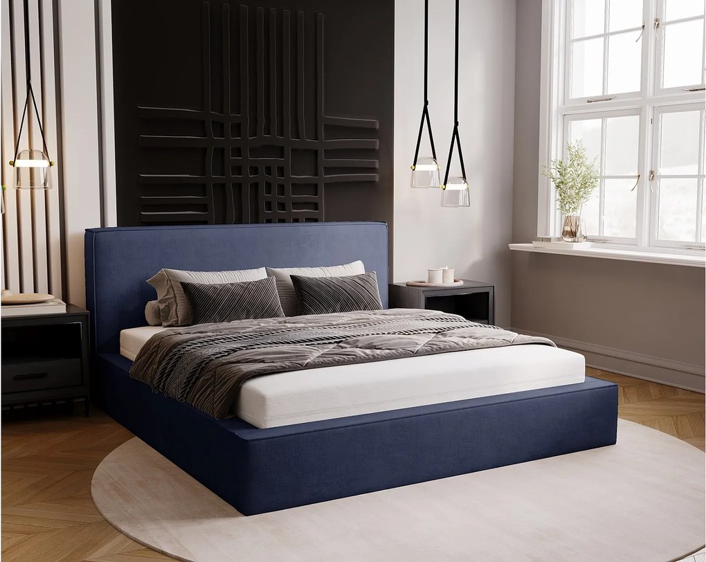 Emporius Amare łóżko dwuosobowe z pojemnikiem - łózko tapicerowane 160x200 w nowoczesnym stylu - tkanina velvet, niebieski (Komodo 50)