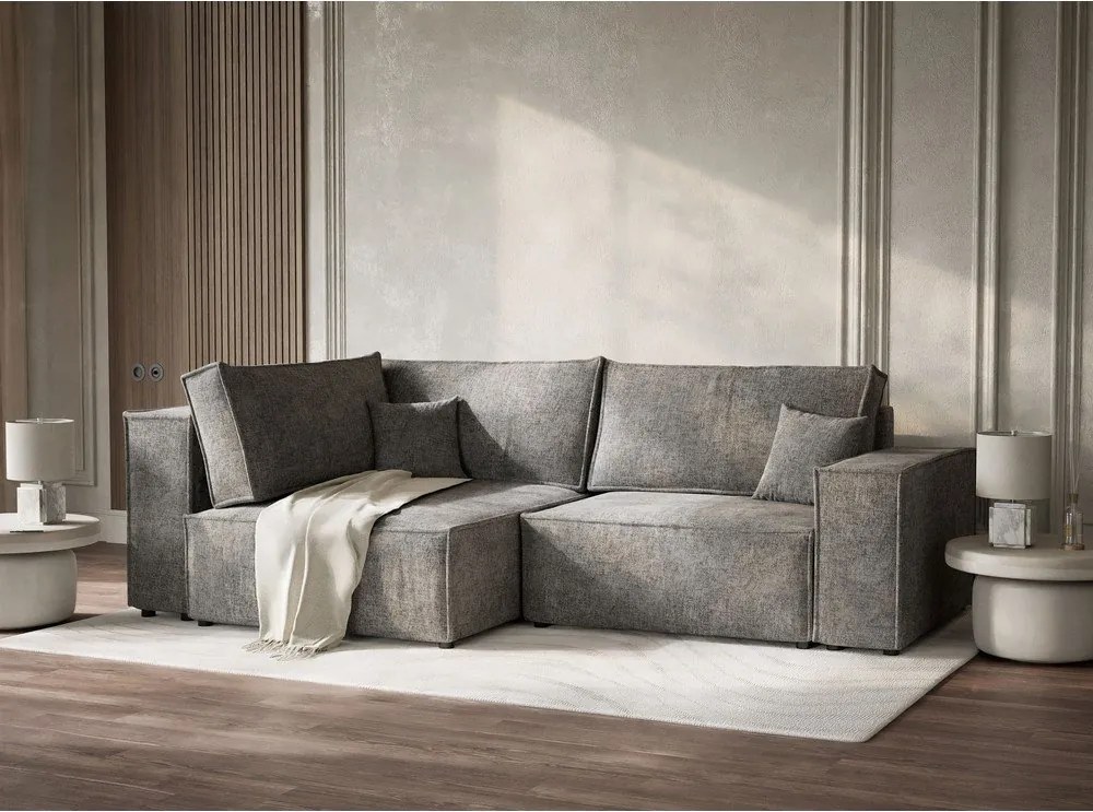 Szary rozkładany/ze schowkiem narożnik z tkaniny szenilowej (lewostronny/w kształcie litery L) Tonga – Maison de Rêve