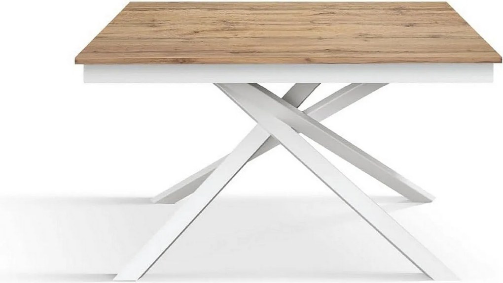 Drewniany stół, efekt dębu, biała podstawa, wym.140x80-190x80cm - VOLPAIA
