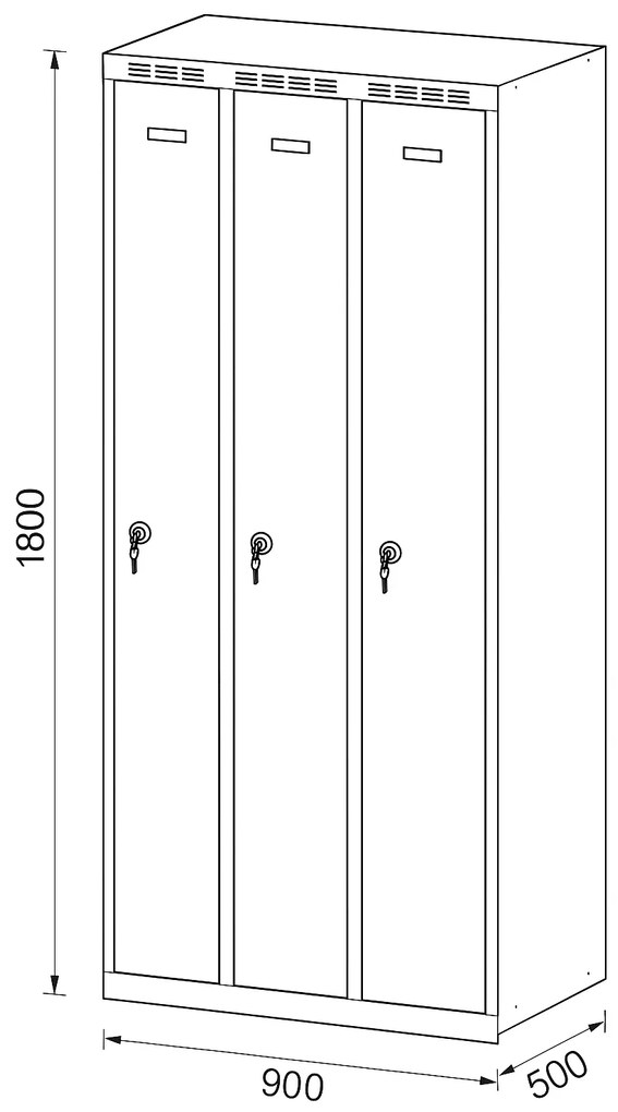 Alfa 3 Metalowa szafka ubraniowa S6, 3-drzwiowa, 1800 x 900 x 500 mm, zamek obrotowy, drzwi pomarańczowe