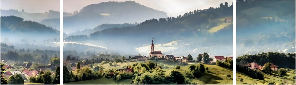 Obraz - wieś we mgle (170x50 cm)