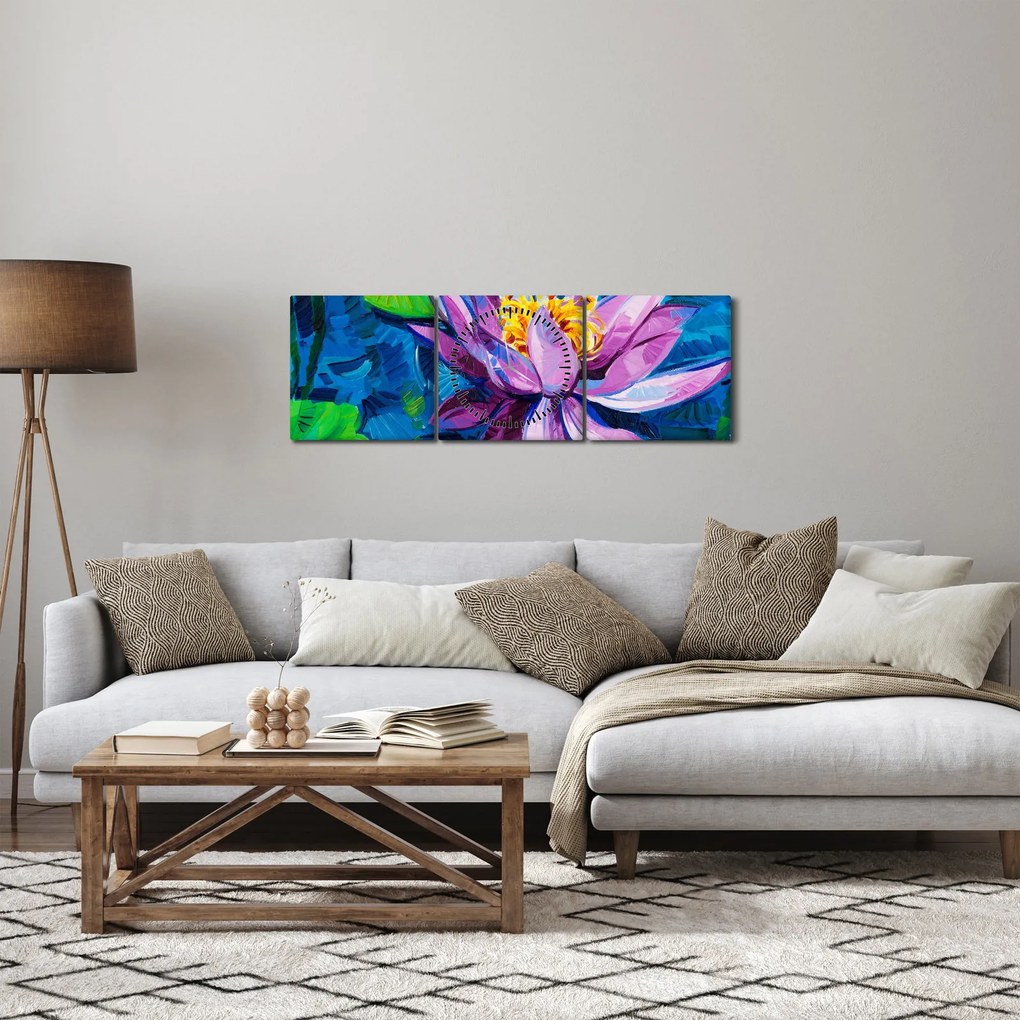 Obraz lilii wodnej na wodzie (z zegarem) (90x30 cm)