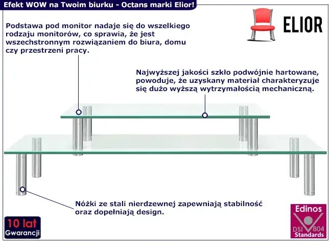 2-poziomowa półka na biurko ze szkła hartowanego - Octans