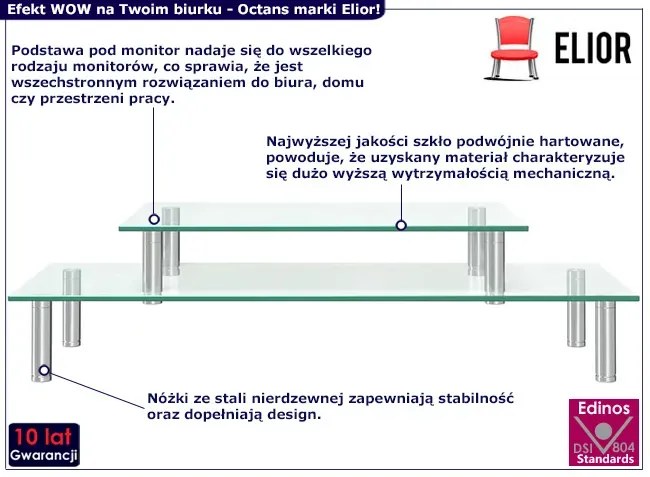 2-poziomowa półka na biurko ze szkła hartowanego - Olso