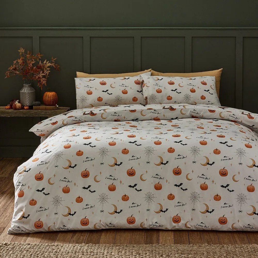 Szarobeżowa pościel dwuosobowa 230x220 cm Halloween Highland Cow – Catherine Lansfield