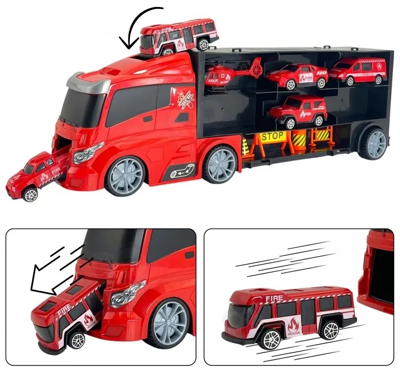 Woopie zestaw ciężarówka transporter 3w1 czerwony 11 el.